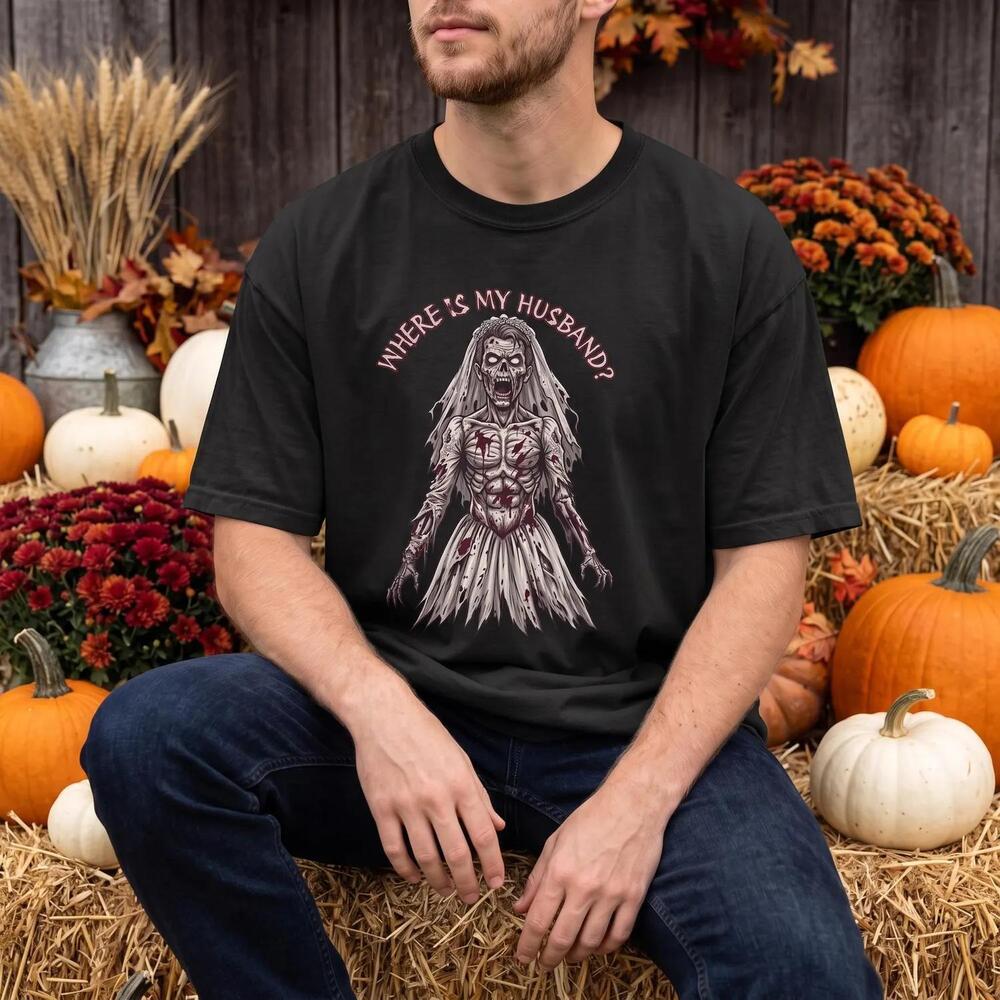 Zombie Male Bride Skeleton Shirt Where Is My Husband Tee Horror Wedding